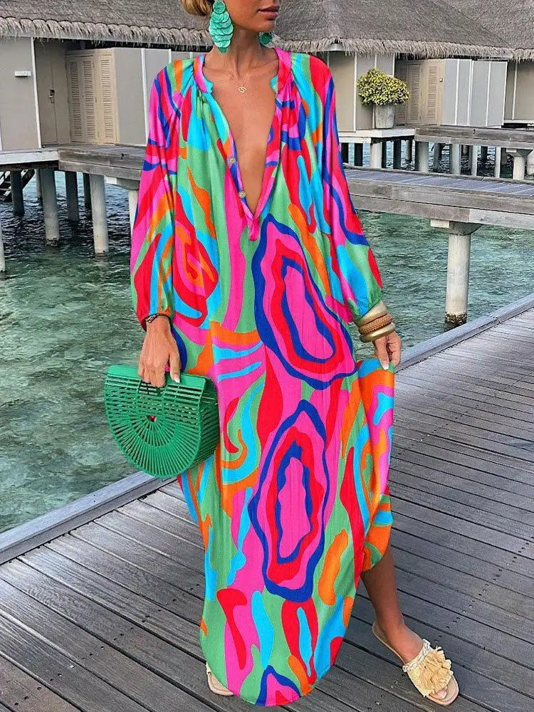 Women Boho Print Loose Beach Dress Spring Summer Elegant Deep V-Neck Maxi Dress Ladies Sexy Long Sleeve Oversized Dresses
Women Boho Print Loose Beach Dress Spring Summer Elegant Deep V-Neck Maxi Dress Ladies Sexy Long Sleeve Oversized Dresses