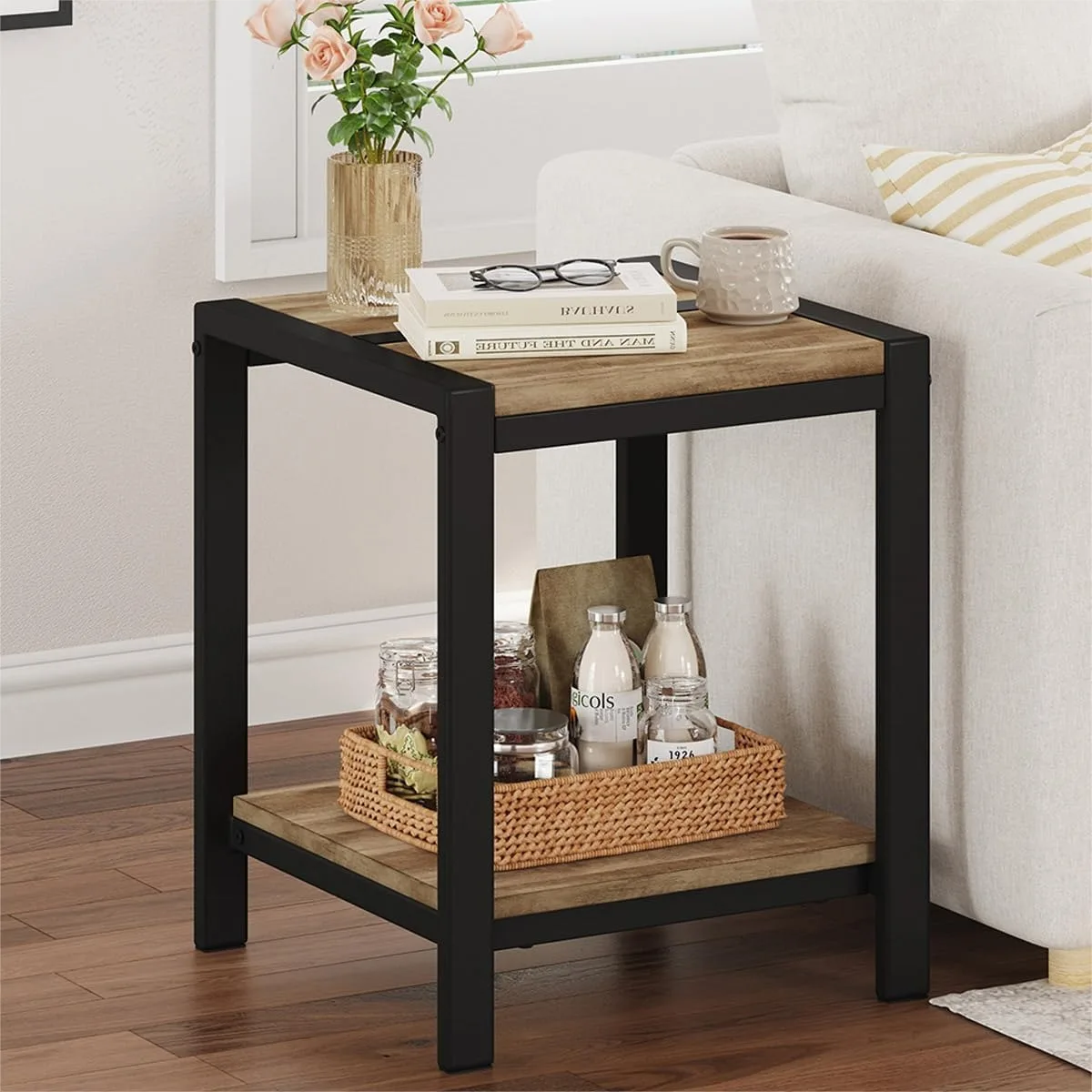 End Table Set of 2, Small Square Side Table with 2-Tier Storage Shelf, Nightstand for Bedroom Living Room, Space Saving Accent
End Table Set of 2, Small Square Side Table with 2-Tier Storage Shelf, Nightstand for Bedroom Living Room, Space Saving Accent