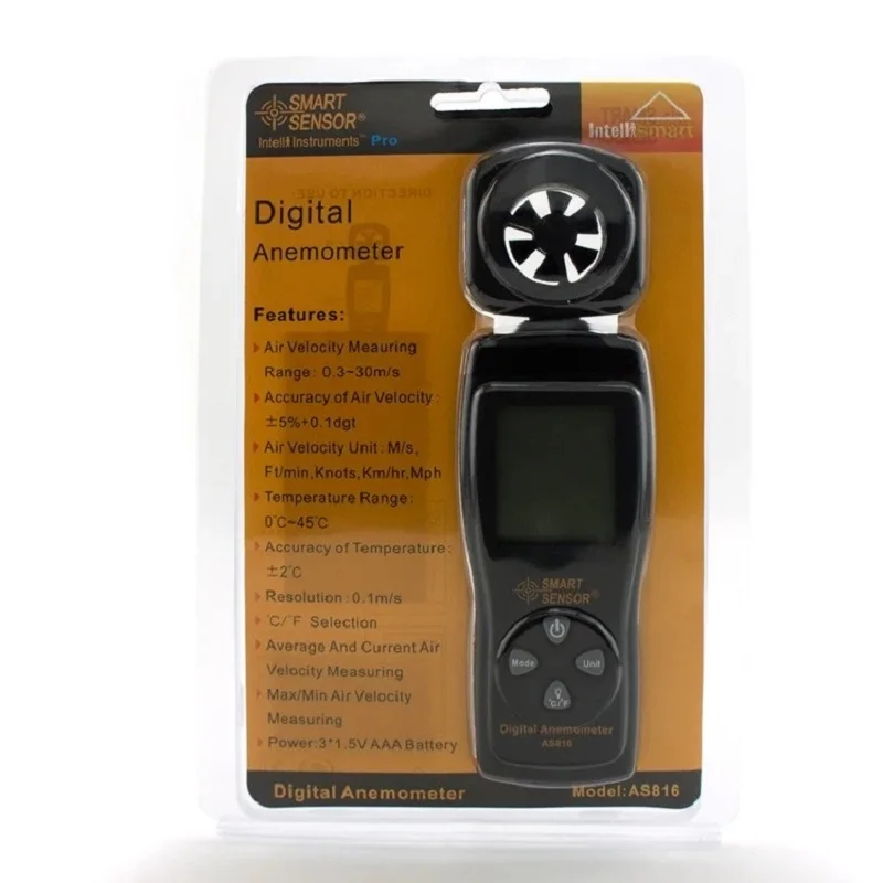 SMART SENSOR AS816 Digital Anemometer Air Flow Wind Speed Gauge Meter 0.3-30M/S Anemometer
SMART SENSOR AS816 Digital Anemometer Air Flow Wind Speed Gauge Meter 0.3-30M/S Anemometer