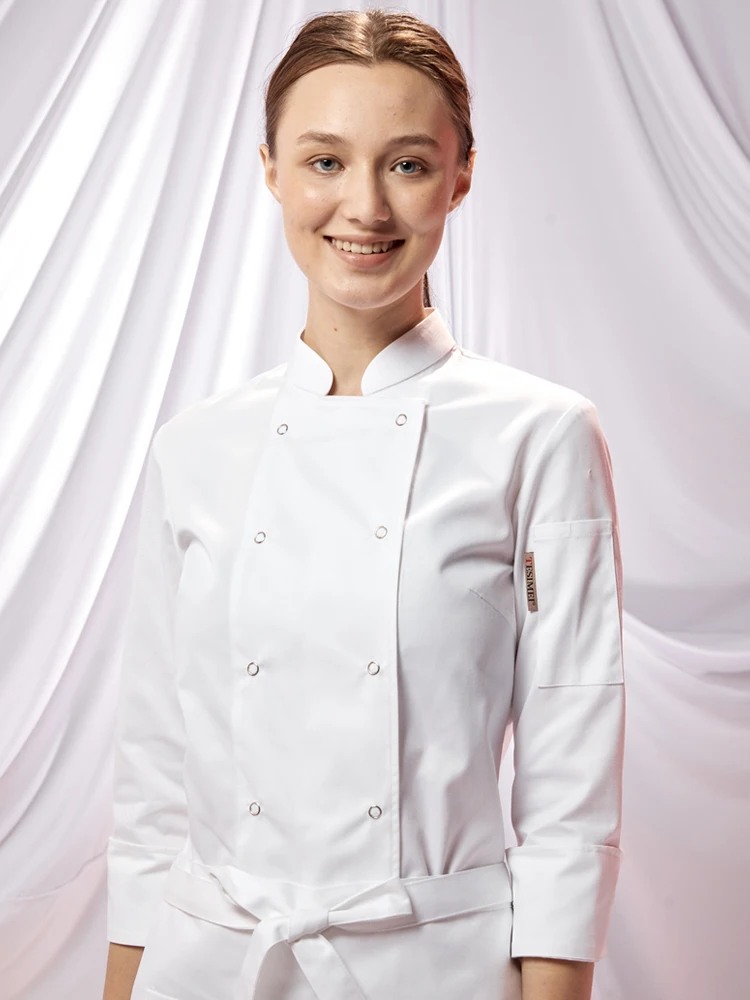 Стильный женский комплект куртки шеф-повара для столовой, ресторана, отеля, униформа шеф-повара с короткими рукавами для выпечки
Стильный женский комплект куртки шеф-повара для столовой, ресторана, отеля, униформа шеф-повара с короткими рукавами для выпечки