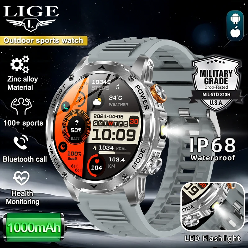 Military Men Smart Watch 1000mAh Battery IP68 Waterproof Fitness Track Flashlight Heart Rate Sports Smartwatch For Android IOS
Military Men Smart Watch 1000mAh Battery IP68 Waterproof Fitness Track Flashlight Heart Rate Sports Smartwatch For Android IOS