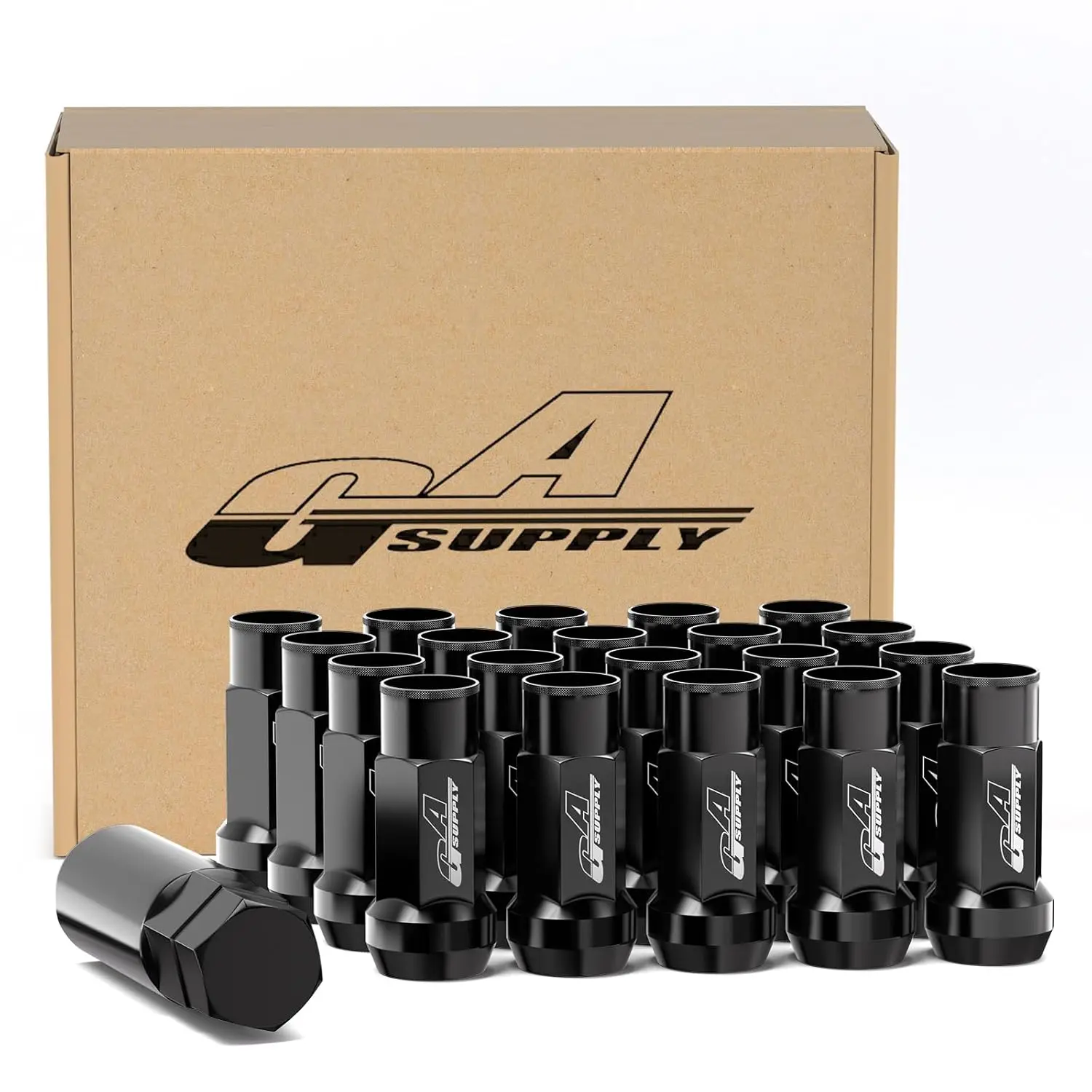 1/2-20 Extended Black Lug Nuts, 17mm Hex, 60° Conical Seat, 20 Pack + Lock Key Socket
1/2-20 Extended Black Lug Nuts, 17mm Hex, 60° Conical Seat, 20 Pack + Lock Key Socket