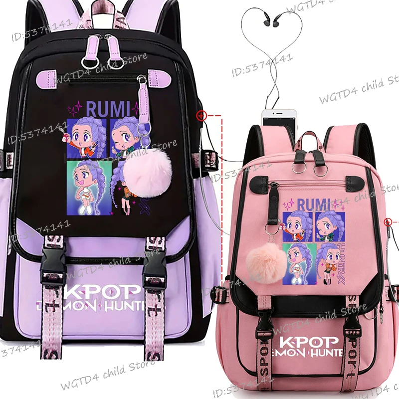 KPop Demon Hunters Rumi School Bags for Girls USB Charging Cartoon Casual Bag Pack Students Fashion Laptop Knapsack Bag Mochila
KPop Demon Hunters Rumi School Bags for Girls USB Charging Cartoon Casual Bag Pack Students Fashion Laptop Knapsack Bag Mochila