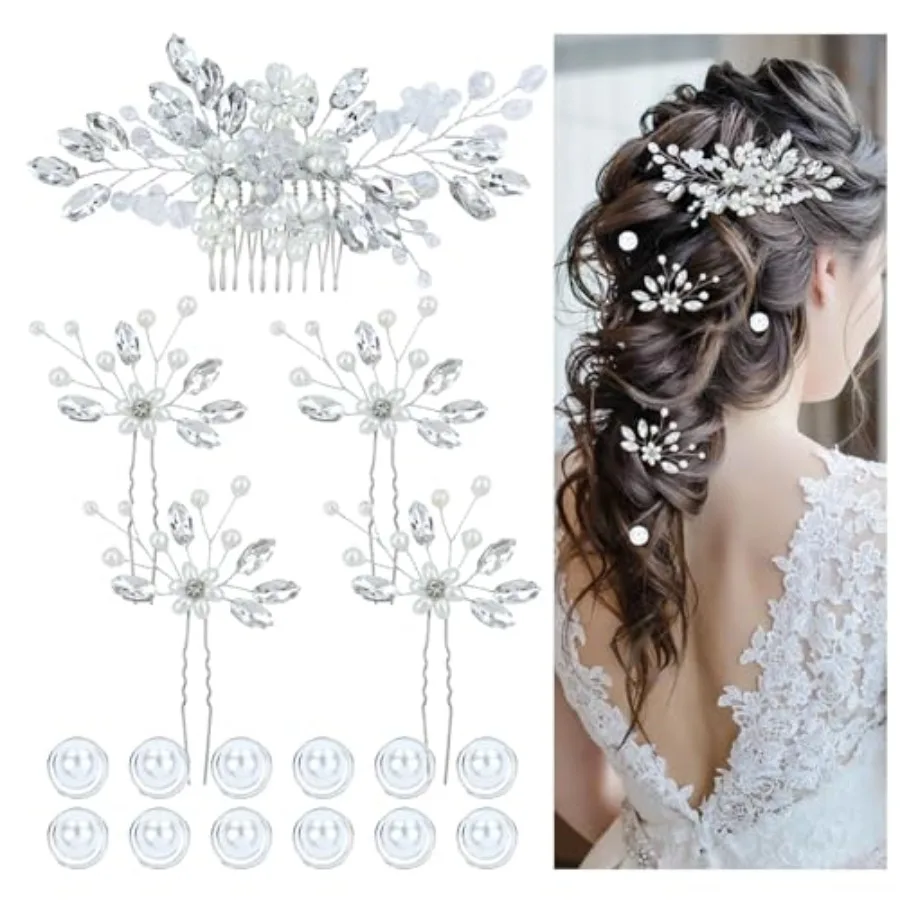 17 Pieces Metal Crystal Rhinestone Pearl Bridal Wedding Hair Side Combs Slides+U-shaped Flower Hair Pins+Pearl Twist Spiral Pea
17 Pieces Metal Crystal Rhinestone Pearl Bridal Wedding Hair Side Combs Slides+U-shaped Flower Hair Pins+Pearl Twist Spiral Pea