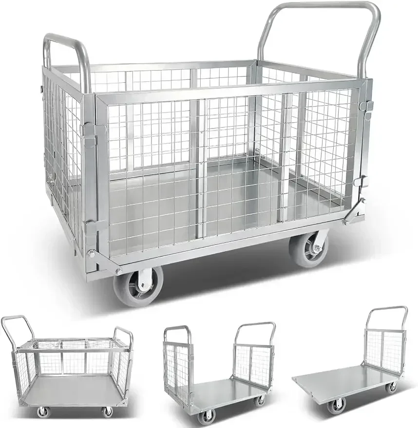 Platform Truck Cart with Cage Foldable Flat Cage Cart 4-in-1 Heavy Duty Push Cart Dolly Load 1600LBS W/Swivel Casters, Flatbed
Platform Truck Cart with Cage Foldable Flat Cage Cart 4-in-1 Heavy Duty Push Cart Dolly Load 1600LBS W/Swivel Casters, Flatbed