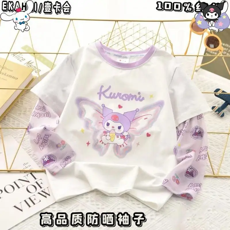 Футболка Kuromi с длинными рукавами для девочек Sanrio, новые летние топы с героями мультфильмов аниме, солнцезащитные топы Melody Fashiona Kawaii Sweet Cotoon Soft
Футболка Kuromi с длинными рукавами для девочек Sanrio, новые летние топы с героями мультфильмов аниме, солнцезащитные топы Melody Fashiona Kawaii Sweet Cotoon Soft