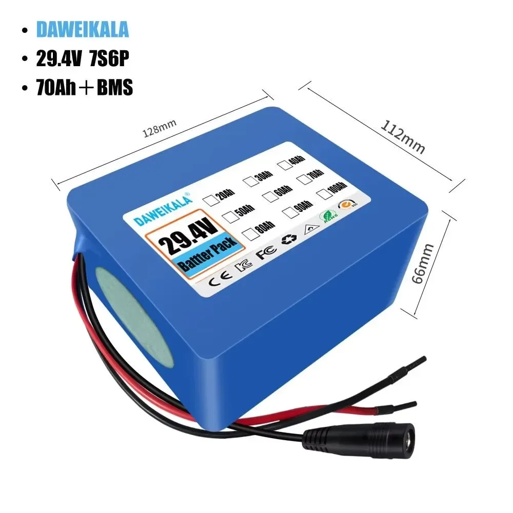 7S6P 29V 70Ah 18650 Lithium Ion Rechargeable Battery Pack for 24V 29V Electric Bicycle Motor/scooter with BMS Optional interface
7S6P 29V 70Ah 18650 Lithium Ion Rechargeable Battery Pack for 24V 29V Electric Bicycle Motor/scooter with BMS Optional interface