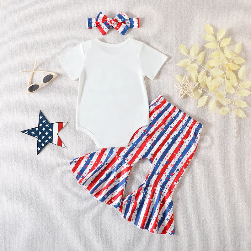 4th of July Baby Girl Outfits Letter Print Short Sleeve Romper Bell Bottom Headband 3Pcs Summer Clothes
4th of July Baby Girl Outfits Letter Print Short Sleeve Romper Bell Bottom Headband 3Pcs Summer Clothes