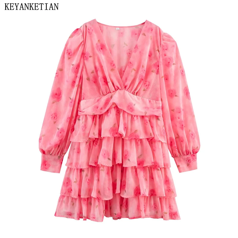 KEYANKETIAN 2025 Spring/Autumn New Women's Fresh Flower Print Mini Dress Holiday wind V-Neck High Waist Long Sleeve Tiered Dress
KEYANKETIAN 2025 Spring/Autumn New Women's Fresh Flower Print Mini Dress Holiday wind V-Neck High Waist Long Sleeve Tiered Dress