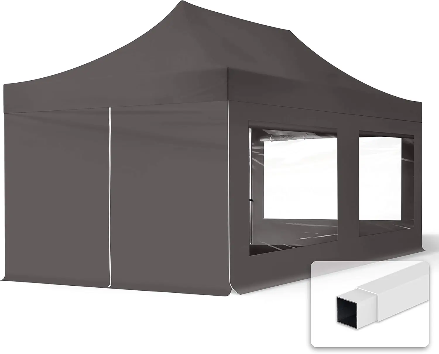 10x20 ft PES 700 Pop up Canopy Tent Economy Steel 1.2 in., incl. 4 Sidewalls with Panorama Windows, Dark Gray
10x20 ft PES 700 Pop up Canopy Tent Economy Steel 1.2 in., incl. 4 Sidewalls with Panorama Windows, Dark Gray