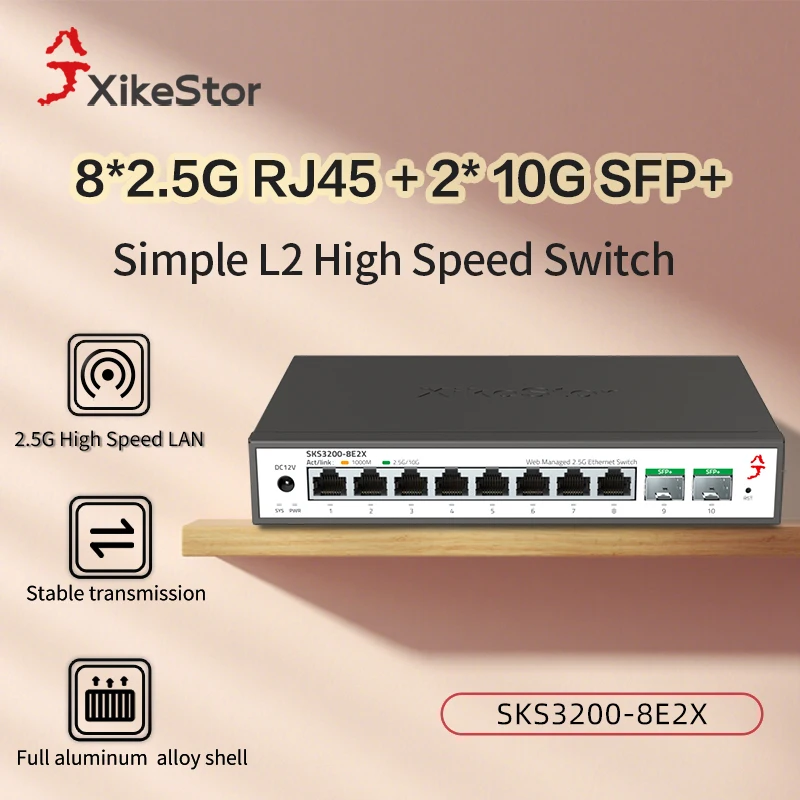 XikeStor Simple L2 10-портовый управляемый коммутатор Etherent с 8-портовым 2,5G RJ45 и 2-портовым портом 10G SFP
XikeStor Simple L2 10-портовый управляемый коммутатор Etherent с 8-портовым 2,5G RJ45 и 2-портовым портом 10G SFP