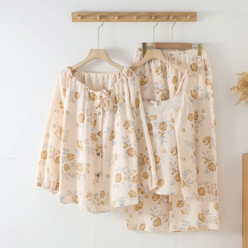 3 Piece Set Home Suit Pajamas Sleepwear Women's Cotton Long-Sleeved Pyjamas Autumn New Floral Sleepwear And Loungewear
3 Piece Set Home Suit Pajamas Sleepwear Women's Cotton Long-Sleeved Pyjamas Autumn New Floral Sleepwear And Loungewear