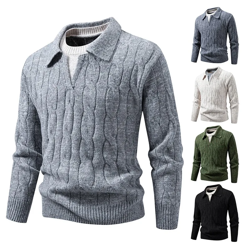 Men's Cable Knit Contrast Lapel Fake Two Piece V Neck Polo Pullover Long Sleeve Slim Fit Sweater Casual for Men Autumn Winter
Men's Cable Knit Contrast Lapel Fake Two Piece V Neck Polo Pullover Long Sleeve Slim Fit Sweater Casual for Men Autumn Winter