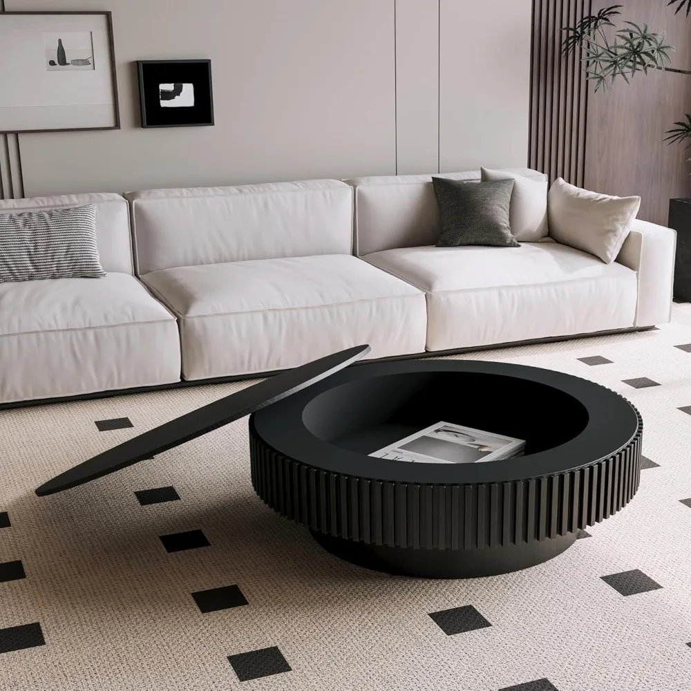 39.37 Inch Round Drum Coffee Table with Storage, Handcraft Fluted Drum Coffee Table, Modern Wooden Round Coffee Table Center Tab
39.37 Inch Round Drum Coffee Table with Storage, Handcraft Fluted Drum Coffee Table, Modern Wooden Round Coffee Table Center Tab