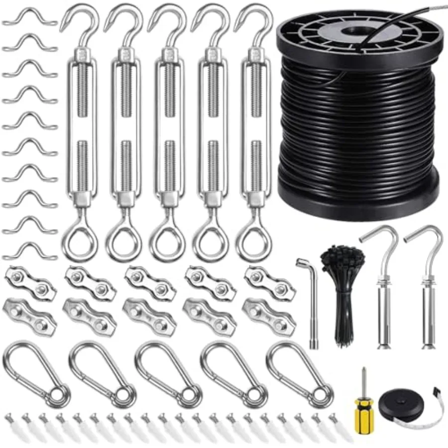 String Light Hanging Kits, 170Feet Coated Stainl Steel 304 Wire Rope, Outdoor Light Guide Wire, Globe String Light Suspension K
String Light Hanging Kits, 170Feet Coated Stainl Steel 304 Wire Rope, Outdoor Light Guide Wire, Globe String Light Suspension K