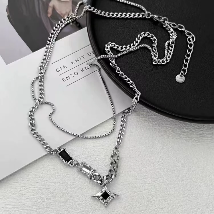 Y2K Double Layer Star Pendant Necklace Titanium Steel Silver Layered Chain Unisex Punk Street Jewelry 45+5cm
Y2K Double Layer Star Pendant Necklace Titanium Steel Silver Layered Chain Unisex Punk Street Jewelry 45+5cm