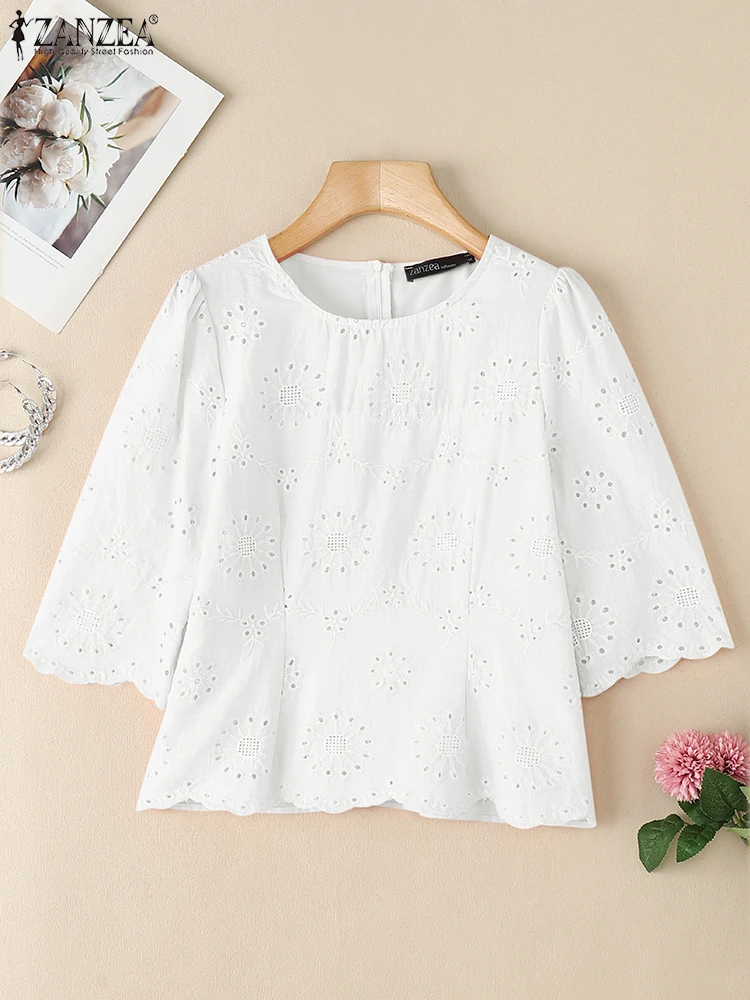 ZANZEA 3/4 Sleeve Scalloped Hem Blouses Fashion Openwork Embroidery 2025 Summer O-Neck Tunic Tops Patchwork Woman Blusas Mujer
ZANZEA 3/4 Sleeve Scalloped Hem Blouses Fashion Openwork Embroidery 2025 Summer O-Neck Tunic Tops Patchwork Woman Blusas Mujer
