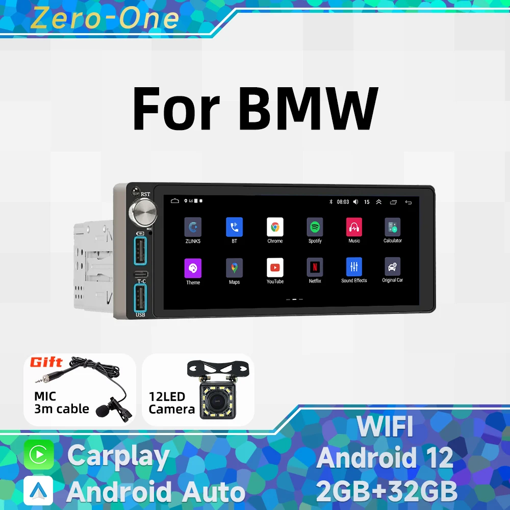 Wireless Carplay Autoradio 1 Din Radio Android 13 Car Multimedia for BMW 6.86" Screen Stereo Head Unit GPS Navigation Wifi BT
Wireless Carplay Autoradio 1 Din Radio Android 13 Car Multimedia for BMW 6.86" Screen Stereo Head Unit GPS Navigation Wifi BT