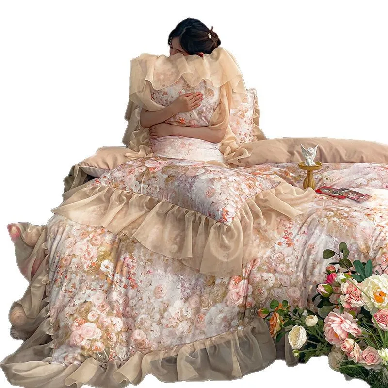 Spring and summer new French romantic lace four-piece pastoral princess style retro printed girl heart kit
Spring and summer new French romantic lace four-piece pastoral princess style retro printed girl heart kit