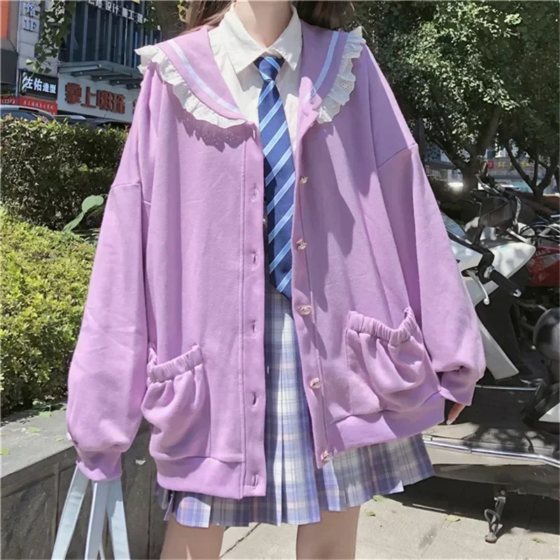 Loose Hooded Sailor Collar Cute Lace Patchwork Female Zip Up Hoodies 2025 NEW Autumn Sweet Women Hoodies
Loose Hooded Sailor Collar Cute Lace Patchwork Female Zip Up Hoodies 2025 NEW Autumn Sweet Women Hoodies