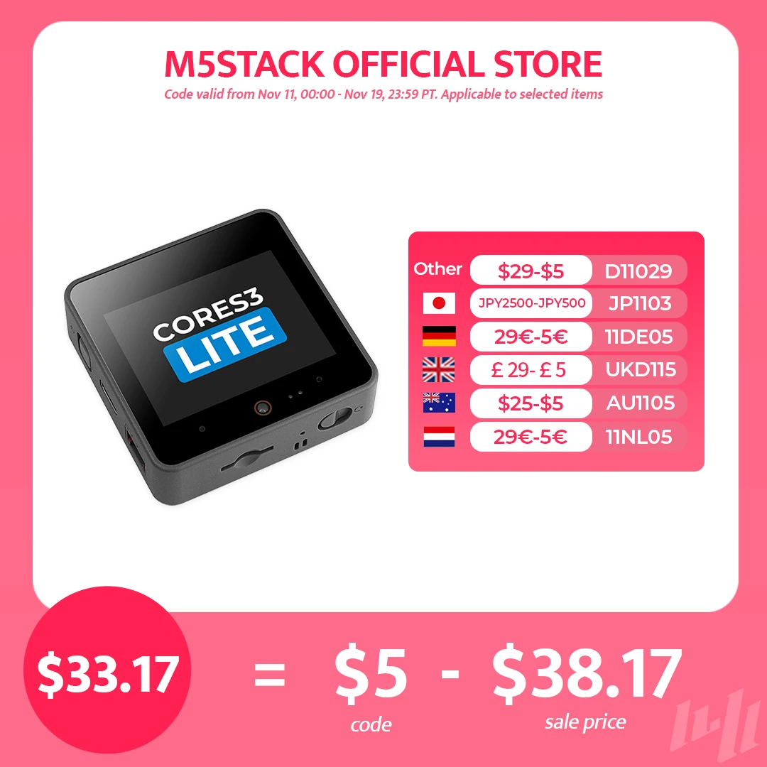 M5Stack Official Cores3 Lite ESP32S3 loT Dev Kit
M5Stack Official Cores3 Lite ESP32S3 loT Dev Kit