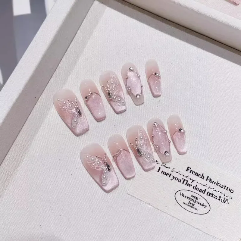 10pcs Handmade Butterfly Cat Eye Rhinestone French False Nails with Charms Long Design Reusable Adhesive Acrylic Nails Press On
10pcs Handmade Butterfly Cat Eye Rhinestone French False Nails with Charms Long Design Reusable Adhesive Acrylic Nails Press On