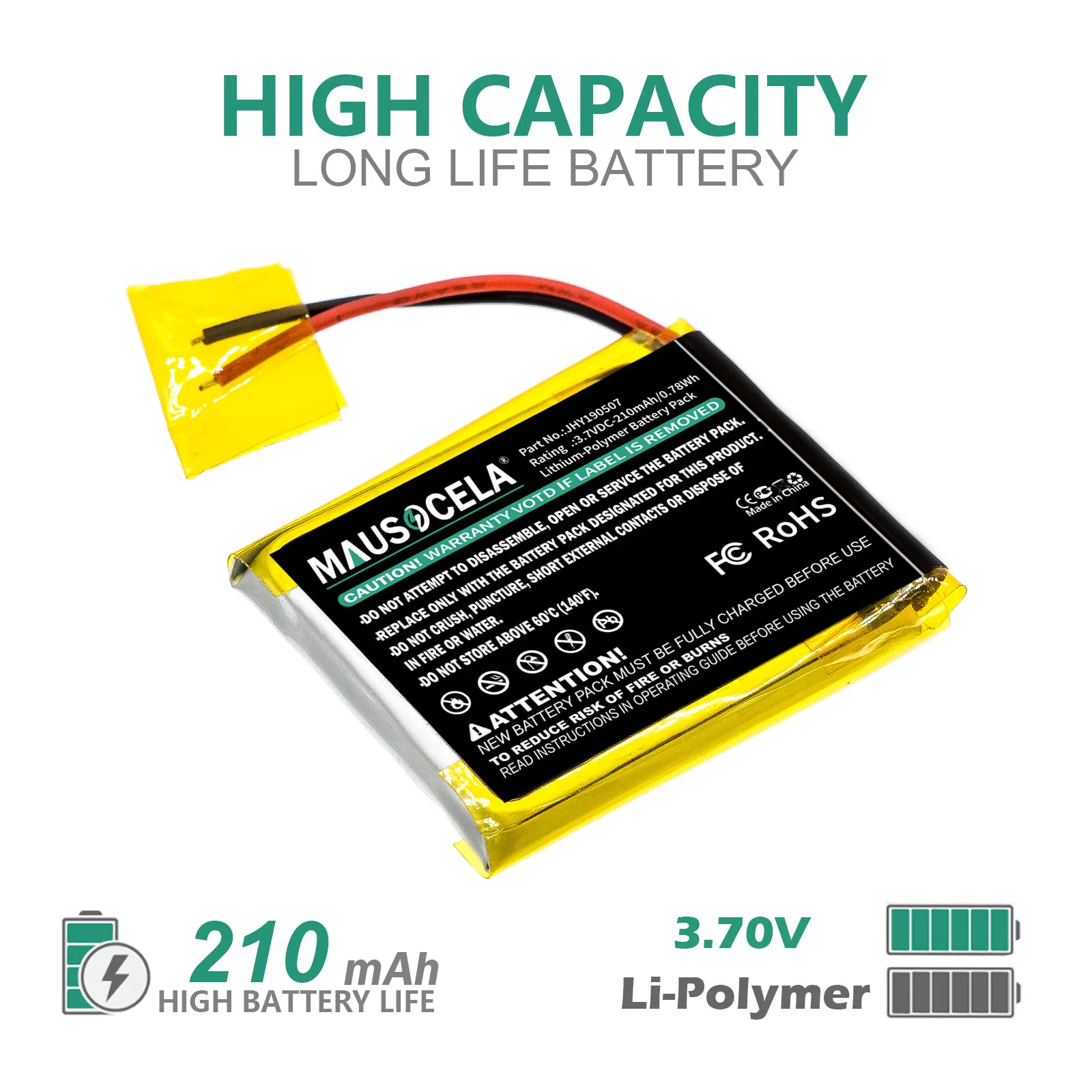 Remote Start and Entry Systems Battery For Compustar:2W901R-SS,JHY190507,--210mAh / 0.78Wh--Li-Polymer--3.70V
Remote Start and Entry Systems Battery For Compustar:2W901R-SS,JHY190507,--210mAh / 0.78Wh--Li-Polymer--3.70V