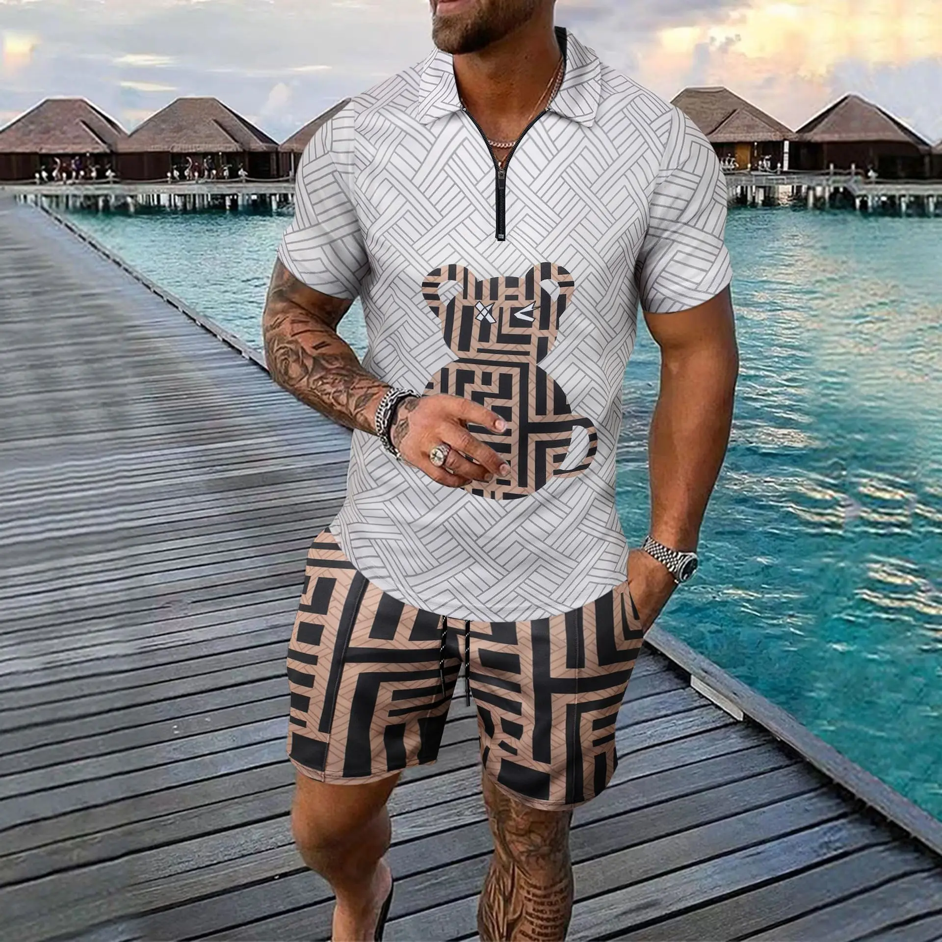 Summer Men Zipper Digital Print Short Sleeve Shorts Set Outdoor Jogging Casual Wear Quick Dry Comfortable Two Piece Tracksuit
Summer Men Zipper Digital Print Short Sleeve Shorts Set Outdoor Jogging Casual Wear Quick Dry Comfortable Two Piece Tracksuit