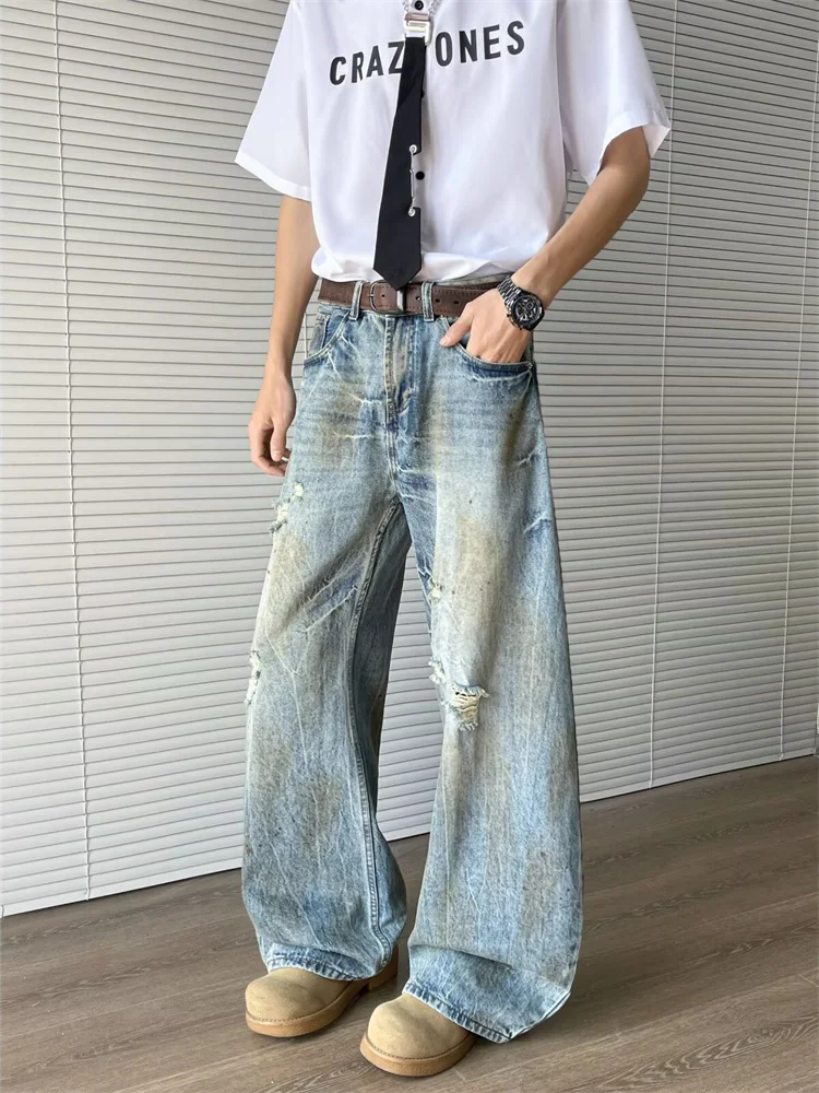 American High Street Style Faded Wide Leg Jeans Men's Casual Loose Straight Loose Knife Denim Pants Summer Fashion
American High Street Style Faded Wide Leg Jeans Men's Casual Loose Straight Loose Knife Denim Pants Summer Fashion