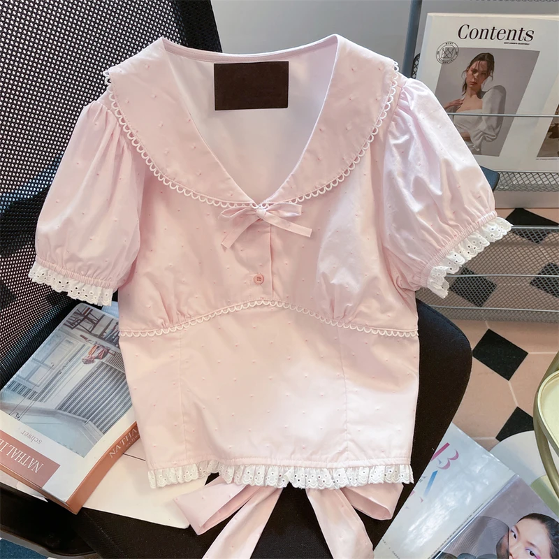 Sweet French Gentle Doll Collar Shirts Women's Cute Pink Bow Tie Straps Lace Trim Puff Sleeve Tops Female Summer Pretty Blouse
Sweet French Gentle Doll Collar Shirts Women's Cute Pink Bow Tie Straps Lace Trim Puff Sleeve Tops Female Summer Pretty Blouse