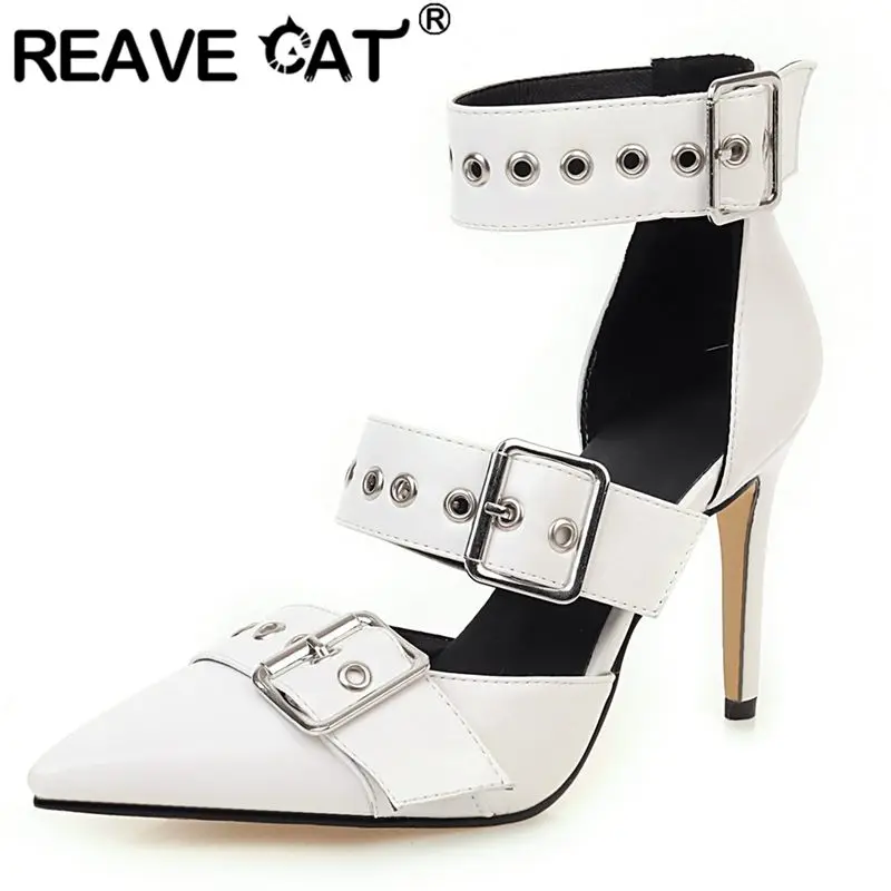REAVE CAT 2025 Punk Women Sandals Pointed Toe Stiletto 9.5cm Buckle Strap Metal Decoration Plus Size 45 46 47 48 Fashion Shoes
REAVE CAT 2025 Punk Women Sandals Pointed Toe Stiletto 9.5cm Buckle Strap Metal Decoration Plus Size 45 46 47 48 Fashion Shoes