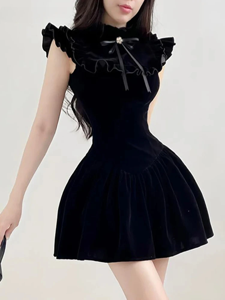 Elegant Fashion Velvet A-Line Dress Slim Solid Ruffles Sleeveless Mini Dresses For Women 2023 Autumn Winter Streetwear
Elegant Fashion Velvet A-Line Dress Slim Solid Ruffles Sleeveless Mini Dresses For Women 2023 Autumn Winter Streetwear