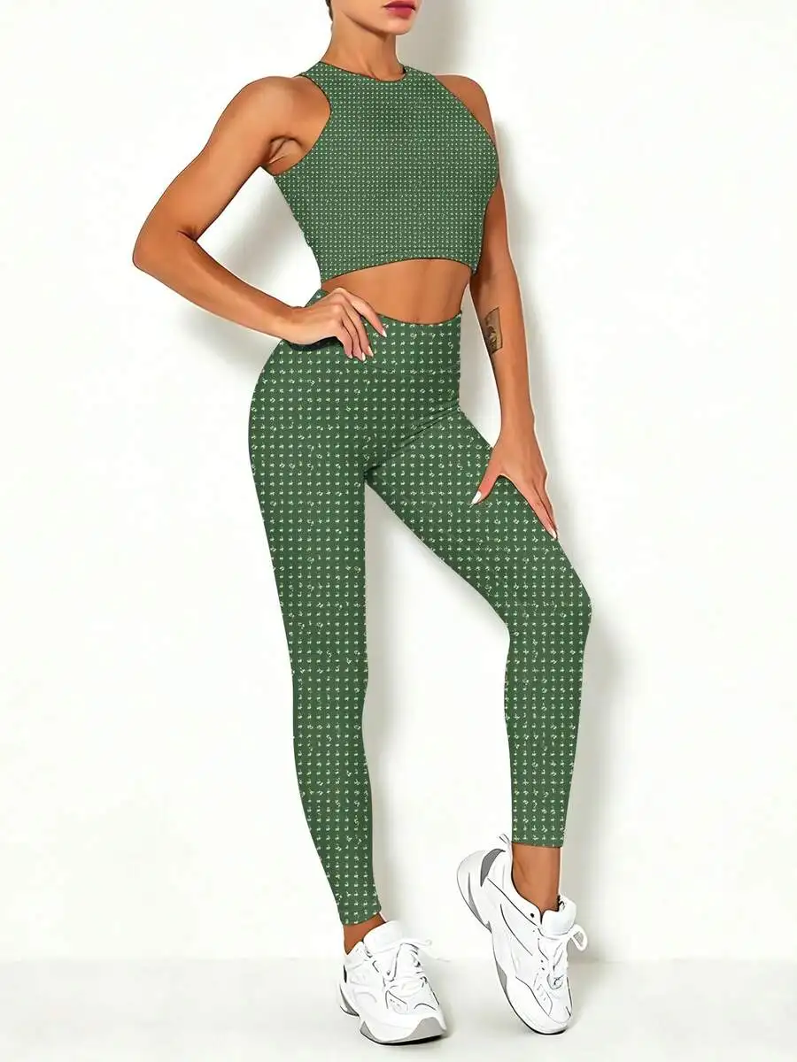 Green Polka Dot 2 Piece Sport Set Women High Waist Yoga Pants Tank Top Workout Leggings
Green Polka Dot 2 Piece Sport Set Women High Waist Yoga Pants Tank Top Workout Leggings