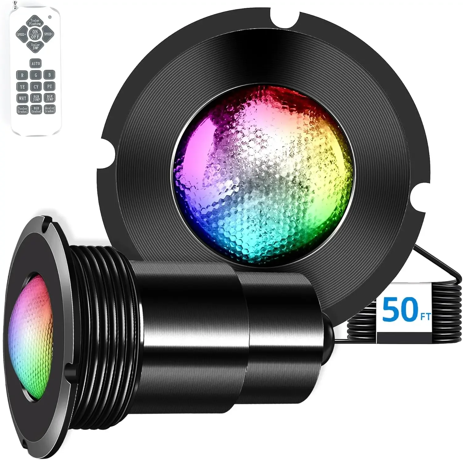 Pool Lights for Inground Pool, 1.5 Inch LED RGBW Pool & Spa Lights, AC12V 18W, 50 ft Cord, Remote Control, (1 Light) 
Pool Lights for Inground Pool, 1.5 Inch LED RGBW Pool & Spa Lights, AC12V 18W, 50 ft Cord, Remote Control, (1 Light)