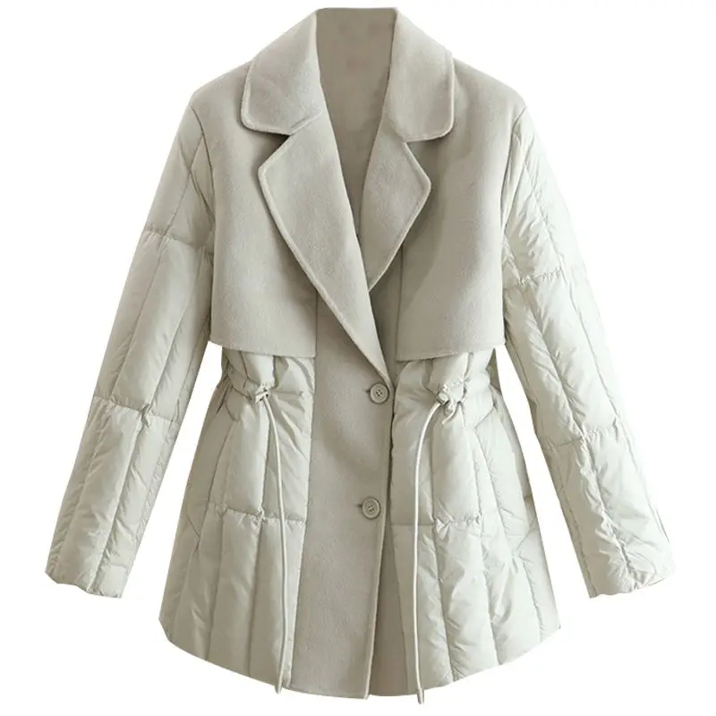 Winter New Women's Down Jacket Commuter Suit Collar Splicing White Duck Velvet Strap Jacket
Winter New Women's Down Jacket Commuter Suit Collar Splicing White Duck Velvet Strap Jacket