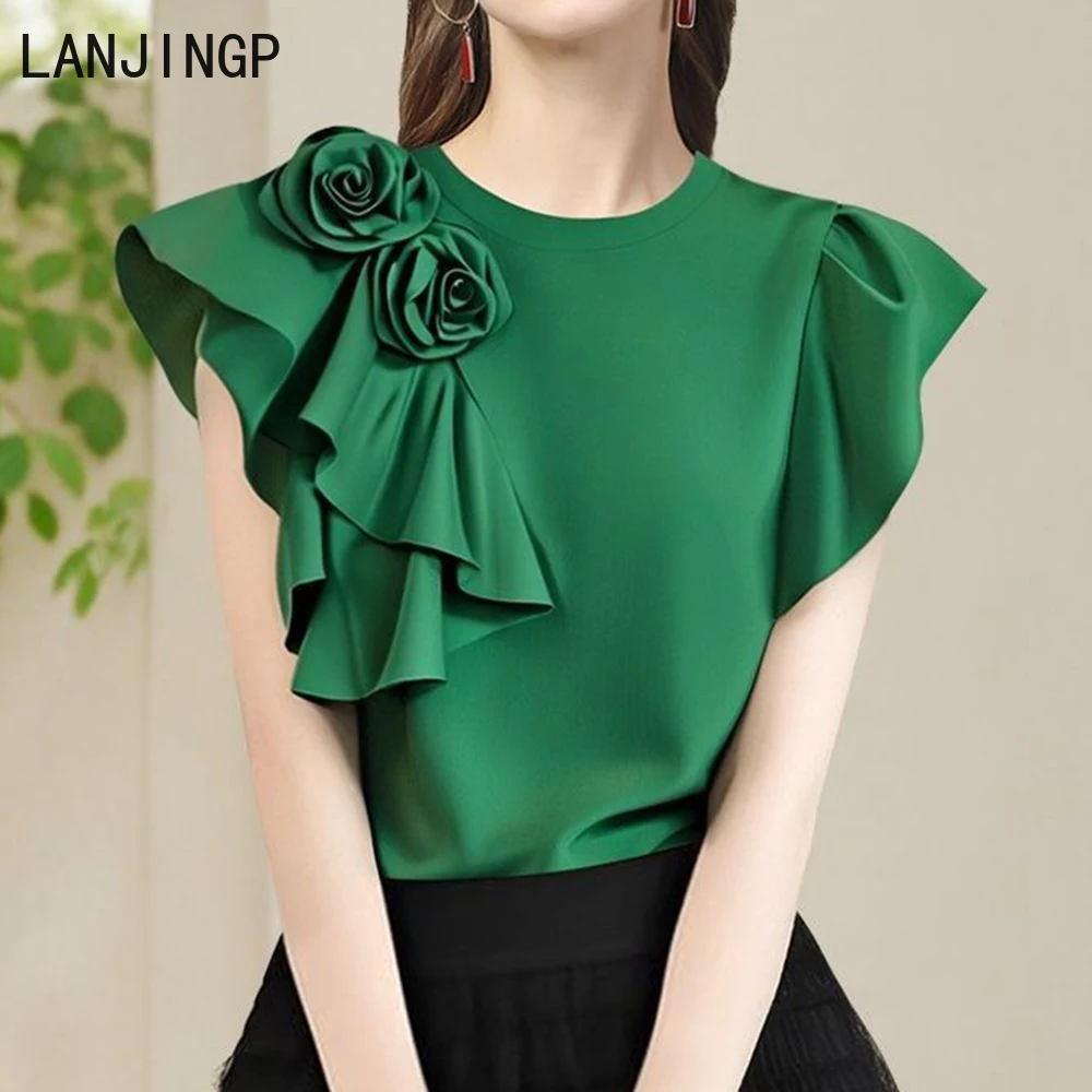 T-shirt women's short-sleeved top fashion handmade rose tied flower shirt round neck 2025 spring and summer
T-shirt women's short-sleeved top fashion handmade rose tied flower shirt round neck 2025 spring and summer