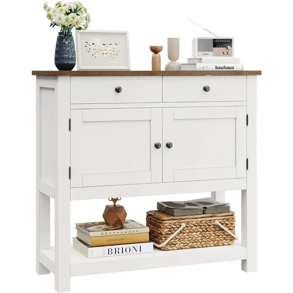 Farmhouse Console Table with 2-Door Cabinet & 2 Drawers, Entryway Table with Storage 
Farmhouse Console Table with 2-Door Cabinet & 2 Drawers, Entryway Table with Storage