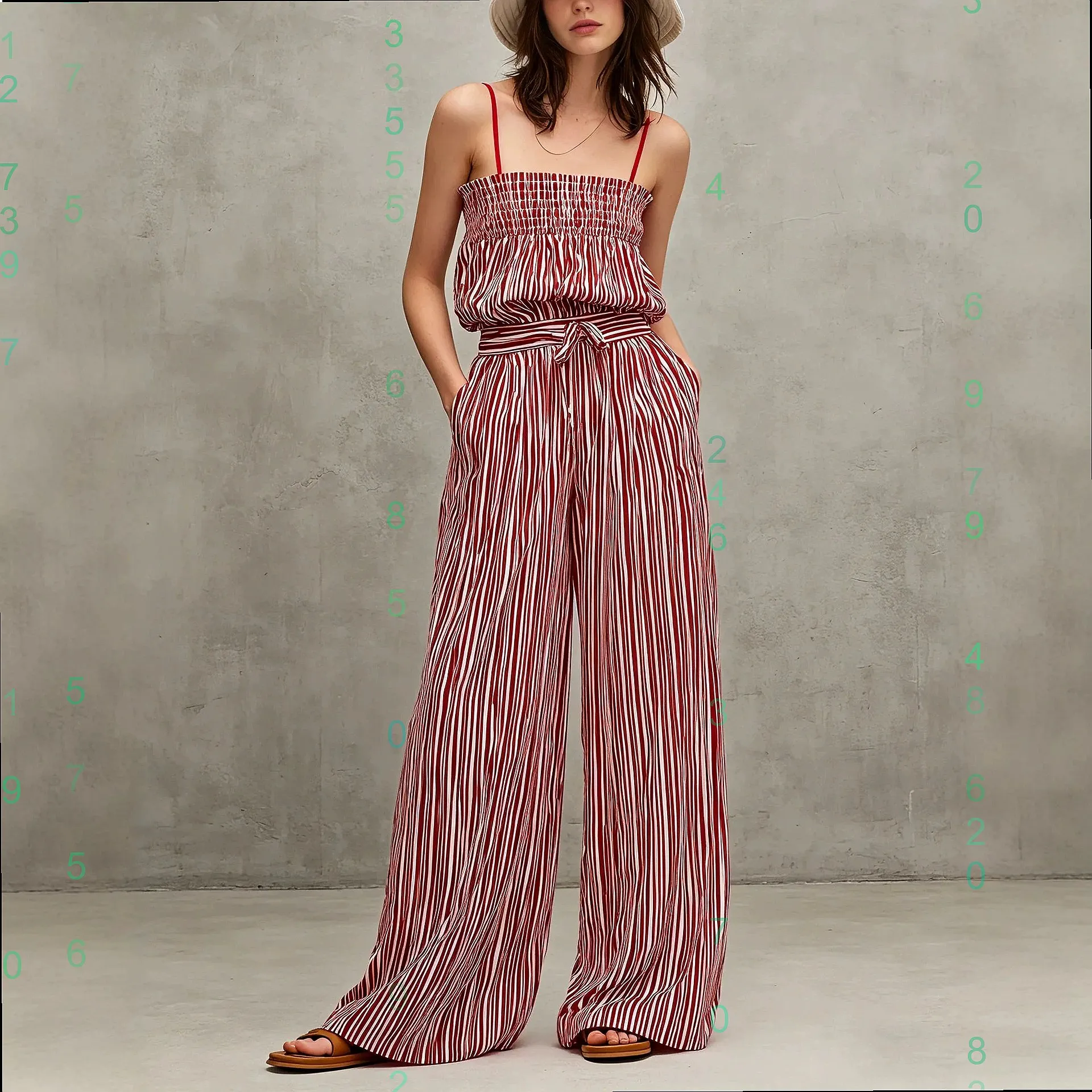 Women's Sleeveless Ribbon Strap Jumpsuit Red White Stripe Print Summer Matching Set
Women's Sleeveless Ribbon Strap Jumpsuit Red White Stripe Print Summer Matching Set