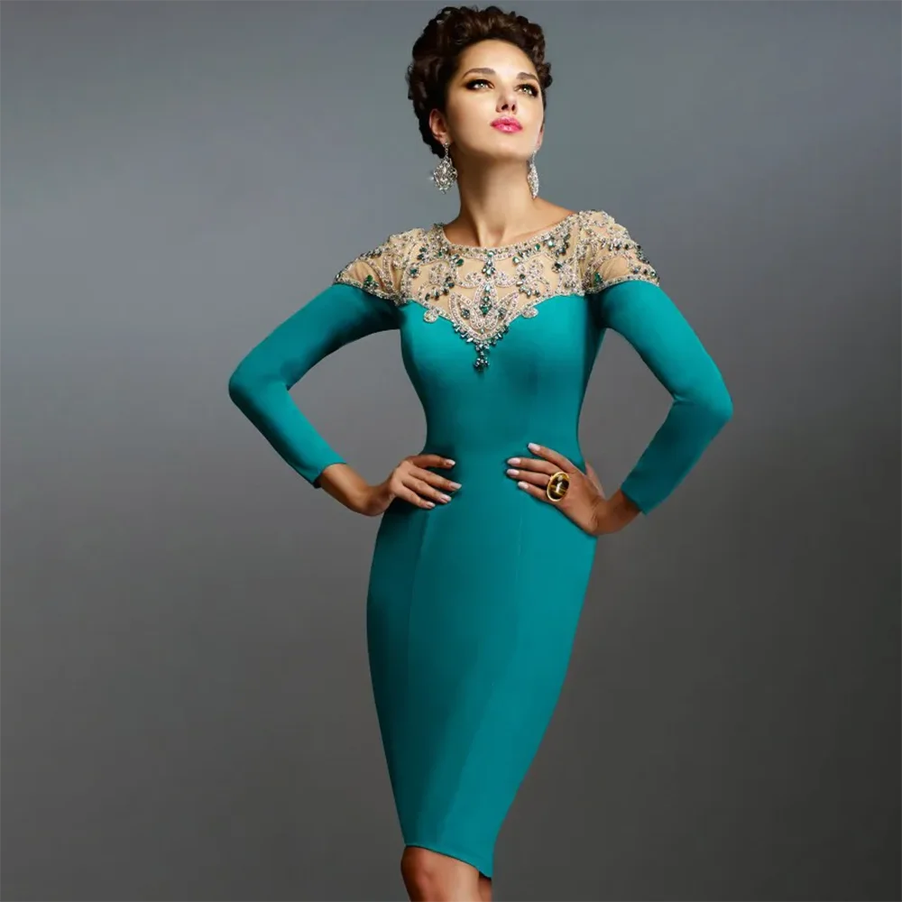 Elegant Jewel Long Sleeve Crystal Wedding Guest Dress Knee Length Sheath Mother of The Bride Dresses
Elegant Jewel Long Sleeve Crystal Wedding Guest Dress Knee Length Sheath Mother of The Bride Dresses