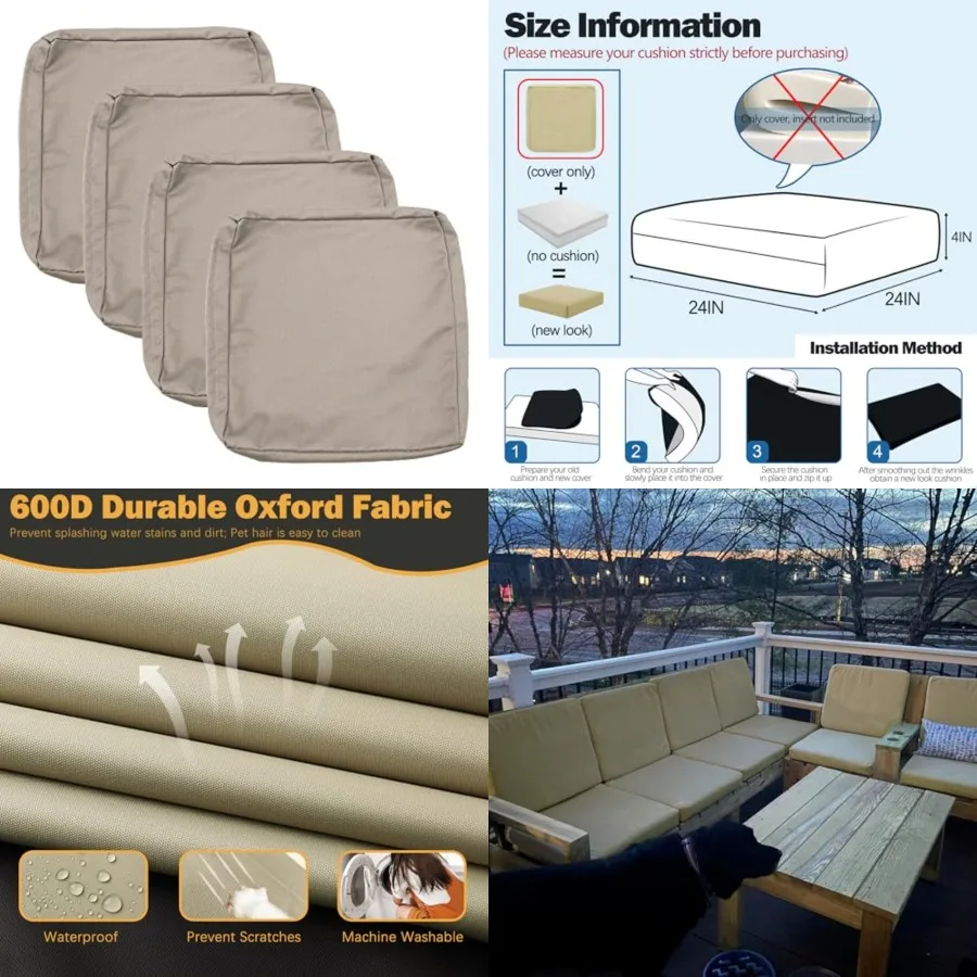 Patio Cushion Covers 24x24 Waterproof Outdoor Cushion Covers for Patio Furniture 4Pack Patio Cushion Slicovers Replacement Outd
Patio Cushion Covers 24x24 Waterproof Outdoor Cushion Covers for Patio Furniture 4Pack Patio Cushion Slicovers Replacement Outd