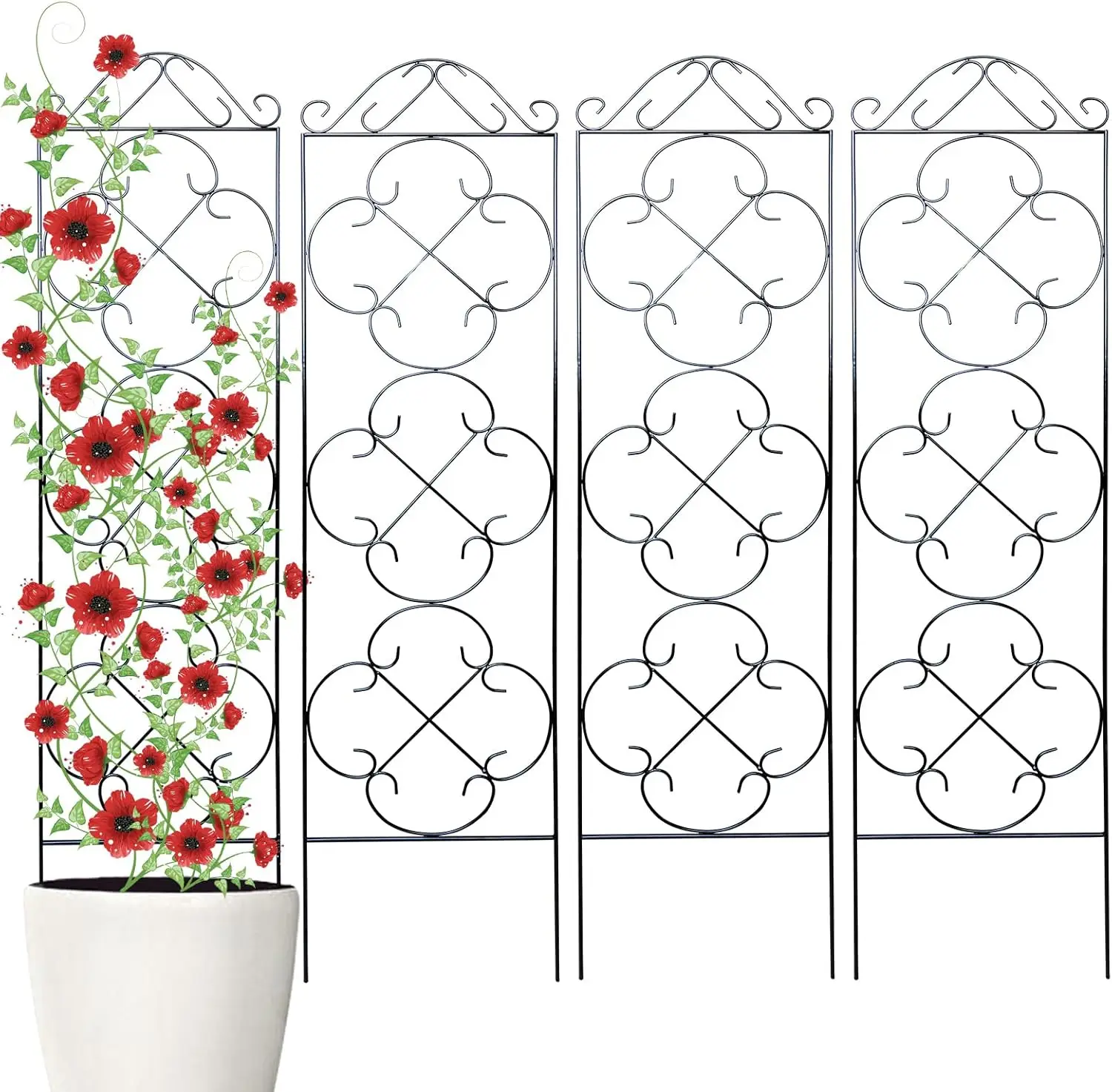 4 Pack Metal Trellis for Climbing Plants, 48" x 12.5" Rust-Resistant Support for Indoor Outdoor Use, Black
4 Pack Metal Trellis for Climbing Plants, 48" x 12.5" Rust-Resistant Support for Indoor Outdoor Use, Black