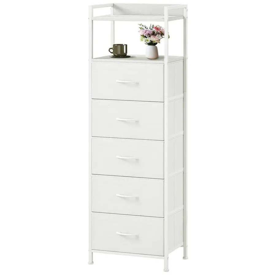 White Tall Night Stand for Bedroom,Tall 5 Drawers Dresser, Vertical Storage Tower Unit, Nightstand Furniture with Fabric Drawer
White Tall Night Stand for Bedroom,Tall 5 Drawers Dresser, Vertical Storage Tower Unit, Nightstand Furniture with Fabric Drawer