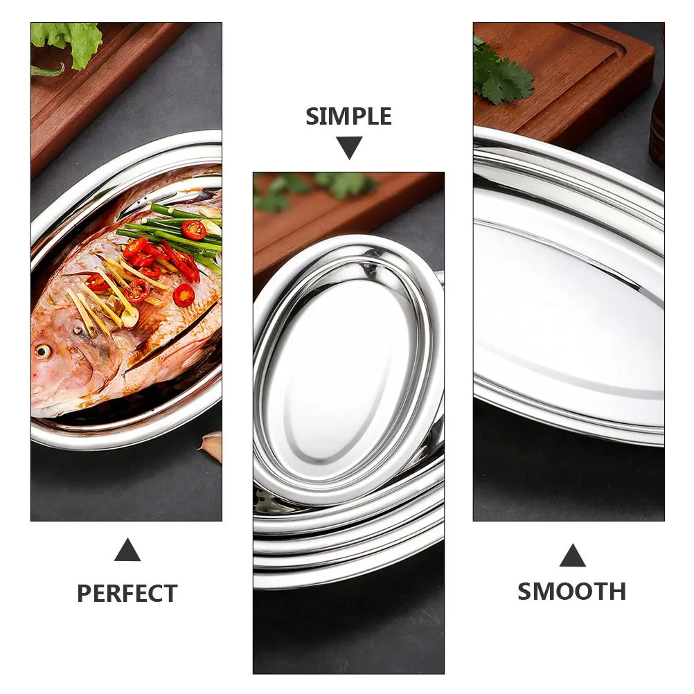 2pcs Stainless Steel Oval Plate Thickened Heat-Resistant Multi-Purpose Serving Tray For Steamed Fish Steak Dessert Restaurant
2pcs Stainless Steel Oval Plate Thickened Heat-Resistant Multi-Purpose Serving Tray For Steamed Fish Steak Dessert Restaurant