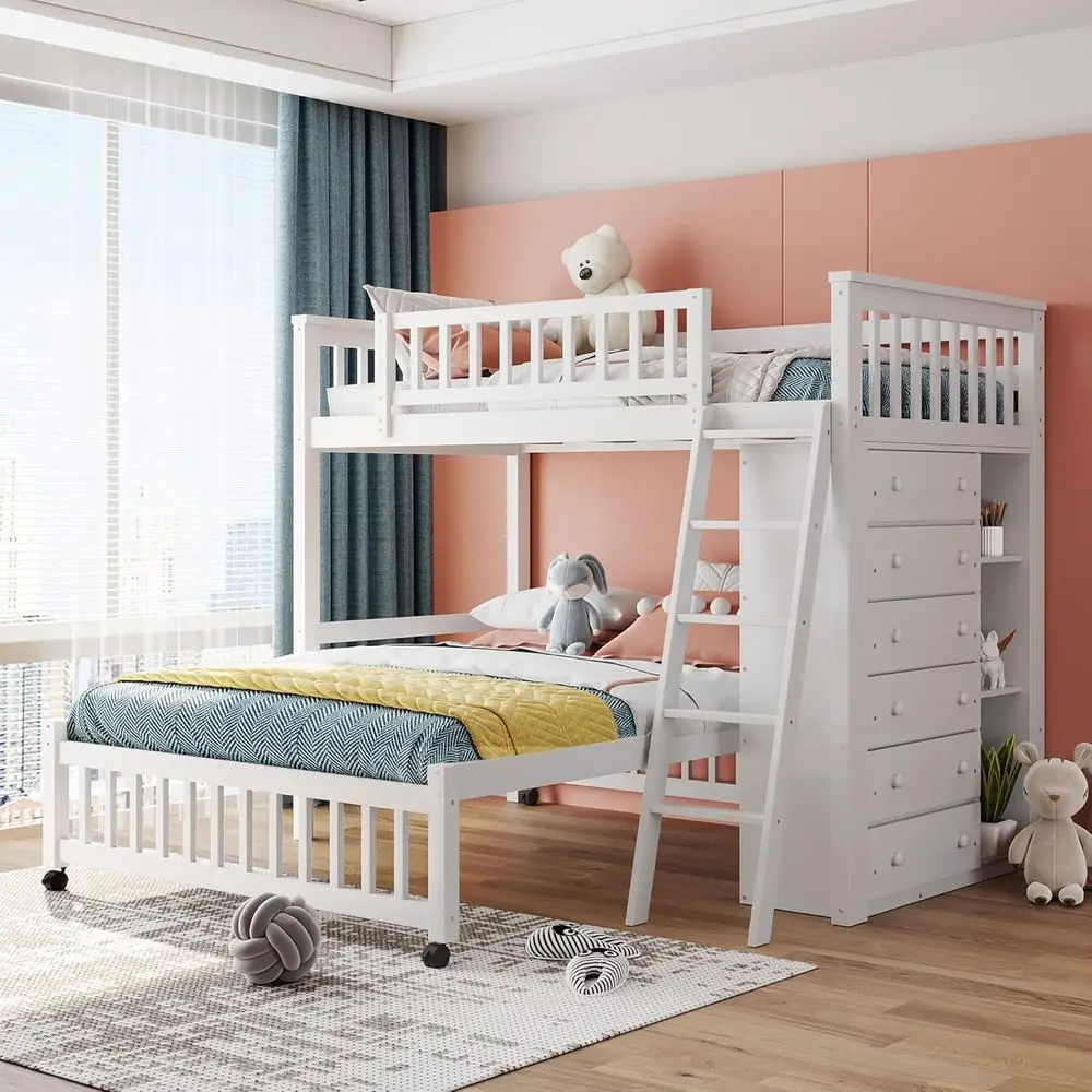 Twin Over Full Bunk Bed with Storage, Solid Wood, 6 Drawers and 3 Shelves, Suitable for Kids, Teens, Adults (White)
Twin Over Full Bunk Bed with Storage, Solid Wood, 6 Drawers and 3 Shelves, Suitable for Kids, Teens, Adults (White)