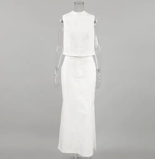 Spring Summer New White Cotton Linen Sleeveless Stand Up Collar Top with Slit Loose Commuting Suit Long Skirt Two-Piece Set
Spring Summer New White Cotton Linen Sleeveless Stand Up Collar Top with Slit Loose Commuting Suit Long Skirt Two-Piece Set