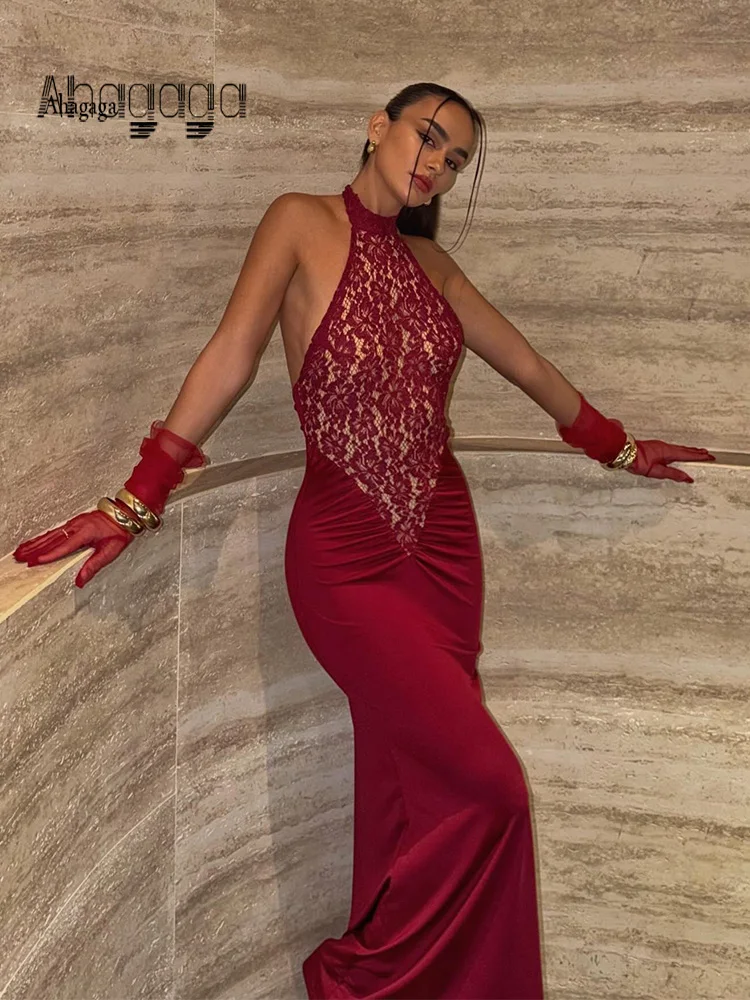 Ahagaga Sexy Club Women's Maxi Dresses Lace Patchwork Halter Sheath Backless Sleeveless Slim Fit Party Female Vestidos Robes
Ahagaga Sexy Club Women's Maxi Dresses Lace Patchwork Halter Sheath Backless Sleeveless Slim Fit Party Female Vestidos Robes