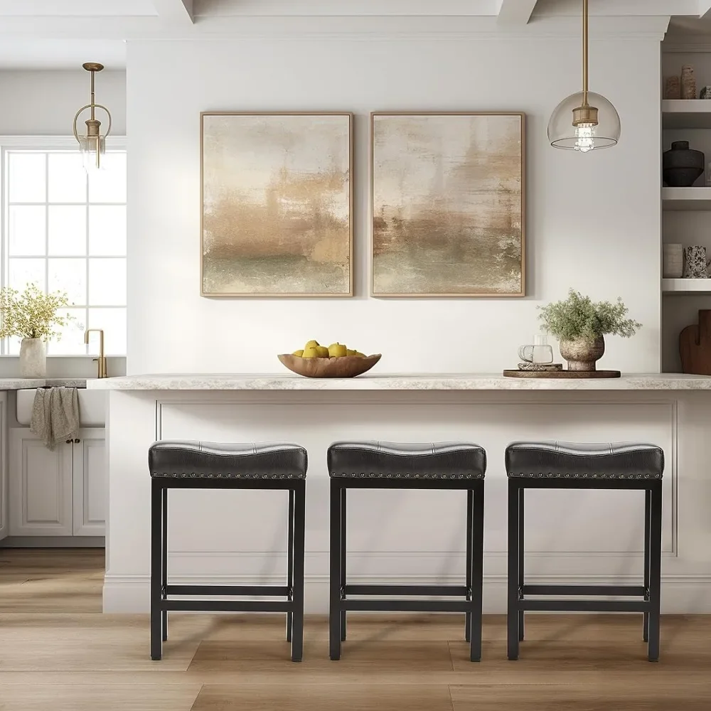 Bar Stools Set of 4 Counter Height - 24 Inch Saddle Stools, PU Leather Modern Kitchen Barstools with Metal Base Footrest
Bar Stools Set of 4 Counter Height - 24 Inch Saddle Stools, PU Leather Modern Kitchen Barstools with Metal Base Footrest