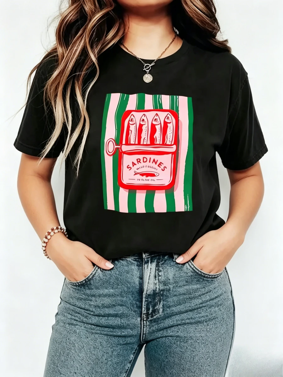 American Y2k Sardine Pattern Printing Cotton Women's Casual T-shirt Summer Multifunctional Street Clothing Short-sleeved Top
American Y2k Sardine Pattern Printing Cotton Women's Casual T-shirt Summer Multifunctional Street Clothing Short-sleeved Top