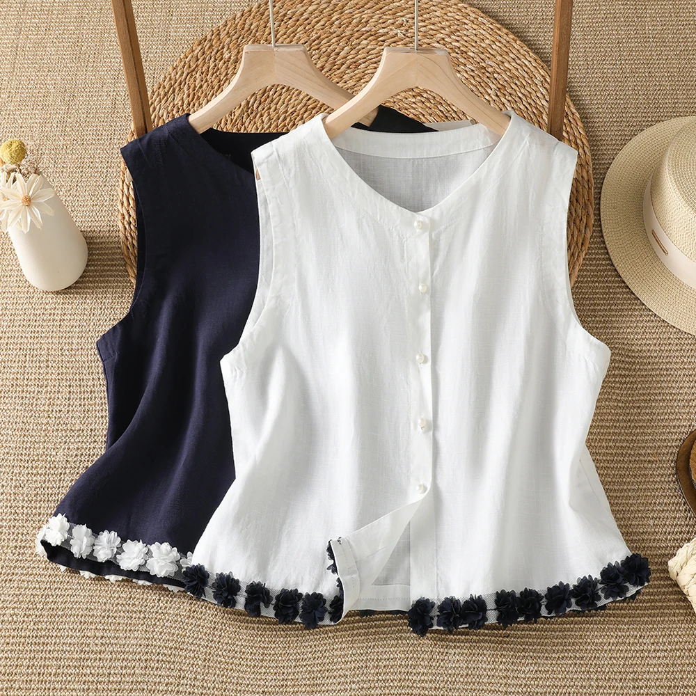 Summer Thin Cotton Linen Sleeveless Vest Women's Outerwear Small Shirt Stereoscopic Flower Pattern Commute Style Loose Fit
Summer Thin Cotton Linen Sleeveless Vest Women's Outerwear Small Shirt Stereoscopic Flower Pattern Commute Style Loose Fit