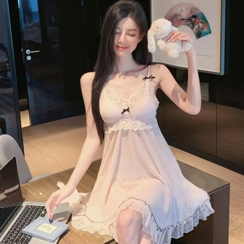 2026 Summer Sexy Lace Lingerie Spaghetti Strap Mesh Nightgowns for Women Cute Print Sleepwear Nightdress Night Dress Home Nighty
2026 Summer Sexy Lace Lingerie Spaghetti Strap Mesh Nightgowns for Women Cute Print Sleepwear Nightdress Night Dress Home Nighty